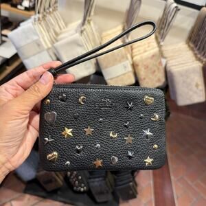 Coach Corner Zip Wristlet With Rivets CCJ75 Gunmetal/Black Multi
